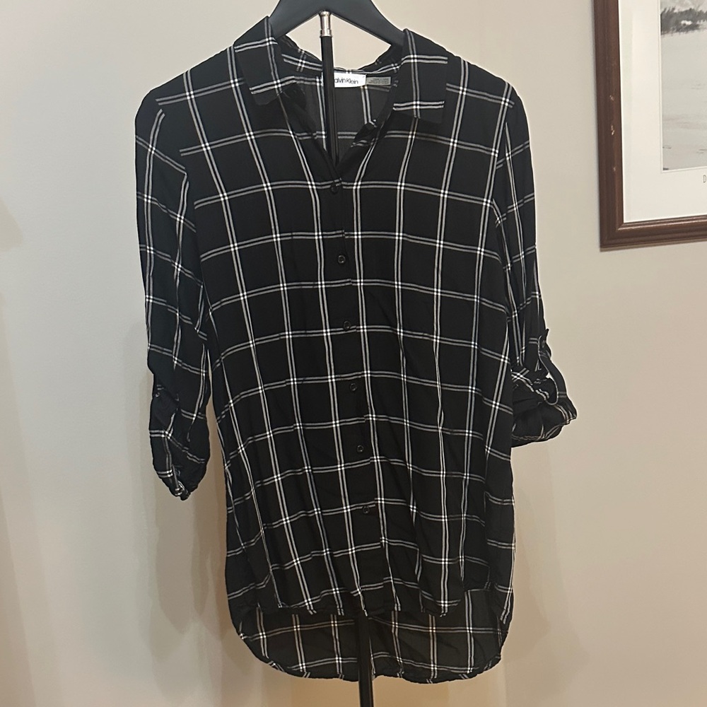 Calvin Klein Collection Black and White Plaid Top